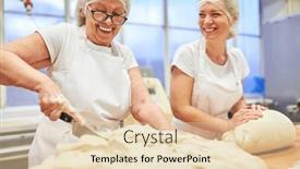  Presentation with apprentice - PPT theme having young-woman-baker-apprentice-helps background and a lemonade colored foreground