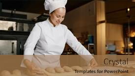  Presentation with dough - Presentation theme with young-woman-baker-working background and a coral colored foreground
