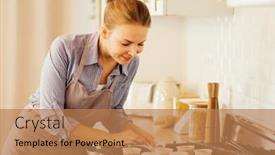  Presentation with pastries - Presentation theme enhanced with young-woman-bakes-muffins-takes background and a coral colored foreground