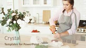  Presentation with baking cake - Theme having young-woman-baking-a-cake background and a lemonade colored foreground