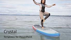  Presentation with water - Presentation design featuring young woman balances on one background and a light blue colored foreground