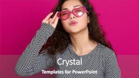  Presentation with glamour - Cool new slides with young woman beautiful portrait make flying kiss posing on pink background long curly hair sunglasses in heart shape glamour concept backdrop and a gray colored foreground