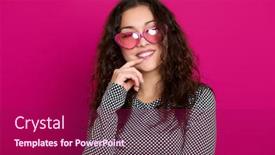  Presentation with glamour - Slides having young woman beautiful portrait posing on pink background long curly hair sunglasses in heart shape glamour concept background and a violet colored foreground