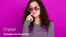  Presentation with purple heart - Slides enhanced with young woman beautiful portrait posing on purple background long curly hair sunglasses in heart shape glamour concept background and a violet colored foreground