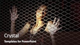  Presentation with metal - Slide set having young woman behind a metal background and a wine colored foreground