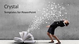  Presentation with pcos woman - Slide set featuring young woman benting to evade background and a light gray colored foreground