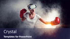  Presentation with boxing - Colorful PPT layouts enhanced with young-woman-boxing-mixed-media backdrop and a navy blue colored foreground