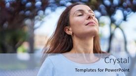  Presentation with breathing - PPT layouts consisting of young-woman-breathing-at-park background and a light blue colored foreground