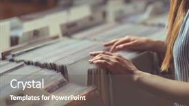  Presentation with vinyl - Presentation theme with young woman browsing records background and a gray colored foreground