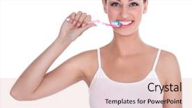  Presentation with teeth - Audience pleasing theme consisting of young woman brushing her teeth backdrop and a lemonade colored foreground