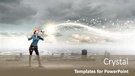  Presentation with builder - Theme featuring young woman builder in hardhat screaming in megaphone background and a coral colored foreground