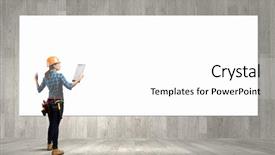  Presentation with mobile phone in woman hand - Audience pleasing presentation theme consisting of young woman builder with folder backdrop and a  colored foreground