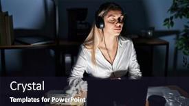  Presentation with worker - Theme having young-woman-business-worker-relaxed background and a  colored foreground