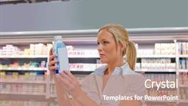  Presentation with milk - Slide deck with young woman buys milk background and a coral colored foreground