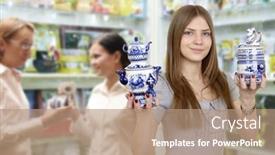  Presentation with porcelain - Presentation theme consisting of young woman buys porcelain background and a coral colored foreground