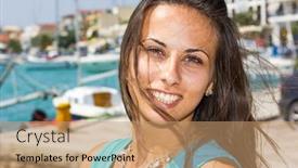  Presentation with zakynthos - Theme consisting of young-woman-by-the-sea background and a coral colored foreground