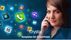  Presentation with phone - Audience pleasing theme consisting of young woman calling by phone backdrop and a ocean colored foreground