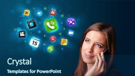  Presentation with conference phone calls - Colorful slide deck enhanced with young woman calling by phone backdrop and a ocean colored foreground