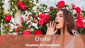  Presentation with mouth - PPT layouts consisting of young woman calling for someone background and a  colored foreground