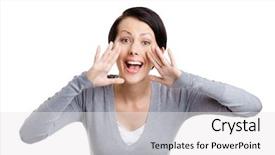  Presentation with young man and a woman - Slide deck enhanced with businessman entering the power background and a dark gray colored foreground