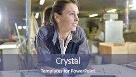  Presentation with carpenter - Presentation theme enhanced with young woman carpenter designing plans in workshop background and a ocean colored foreground