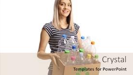  Presentation with plastic recycling - Presentation enhanced with young-woman-carrying-a-cardboard background and a coral colored foreground