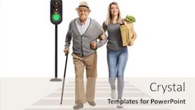  Presentation with grocery - Slide deck enhanced with young-woman-carrying-grocery-bags background and a soft green colored foreground