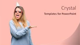  Presentation with romantic birthday couple celebrate - Theme having young woman celebrates birthday holding something in empty hand background and a light gray colored foreground