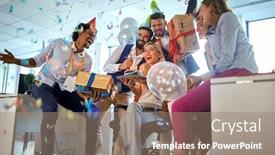  Presentation with birthday - Amazing PPT theme having young-woman-celebrating-birthday backdrop and a coral colored foreground