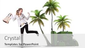  Presentation with departure - Beautiful PPT layouts featuring young woman celebrating her vacation departure backdrop and a light gray colored foreground