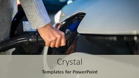  Presentation with electric vehicle - Audience pleasing theme consisting of young-woman-charging-an-electric backdrop and a light gray colored foreground