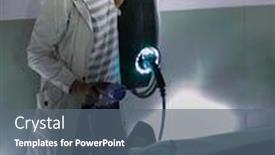  Presentation with electric vehicle - Slide deck enhanced with young-woman-charging-an-electric background and a gray colored foreground