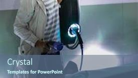  Presentation with electric vehicle - Colorful slide set enhanced with young-woman-charging-an-electric backdrop and a ocean colored foreground