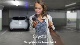  Presentation with electric vehicle - Slide deck having young-woman-charging-an-electric background and a gray colored foreground