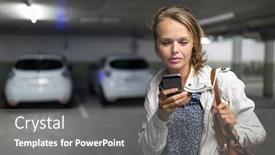  Presentation with electric vehicle - Theme with young-woman-charging-an-electric background and a gray colored foreground