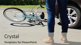  Presentation with street accident - PPT layouts having young woman checking consequences background and a light gray colored foreground