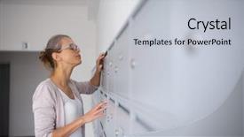  Presentation with customer service face of pretty - Amazing slides having young woman checking her mailbox backdrop and a light gray colored foreground
