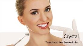  Presentation with teeth - Beautiful slides featuring young woman checking her teeth backdrop and a soft green colored foreground