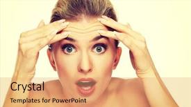  Presentation with wrinkle - Beautiful slides featuring young woman checking wrinkles backdrop and a coral colored foreground