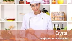  Presentation with cooking chef - Slide deck featuring young woman chef cooking background and a  colored foreground
