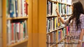 Presentation with library - Colorful PPT layouts enhanced with young woman choosing a book backdrop and a  colored foreground