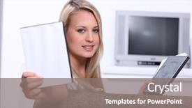  Presentation with soil cover - Slide deck featuring young woman choosing a dvd background and a gray colored foreground