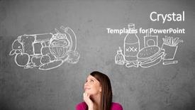  Presentation with healthy food - Slide deck featuring young woman choosing between healthy background and a gray colored foreground