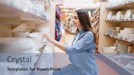  Presentation with role play woman and man - Colorful theme enhanced with young-woman-choosing-plates backdrop and a teal colored foreground