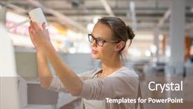  Presentation with modern color - PPT theme with young woman choosing the right background and a  colored foreground