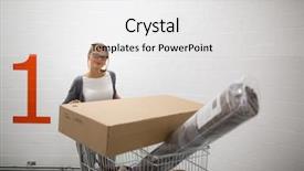  Presentation with shopping trolley - Presentation having young woman choosing the right background and a white colored foreground