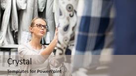  Presentation with modern color - Amazing PPT theme having young woman choosing the right backdrop and a  colored foreground