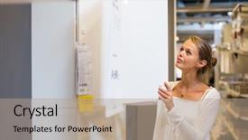  Presentation with price - PPT theme featuring young woman choosing the right background and a coral colored foreground