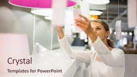  Presentation with modern color - Presentation theme consisting of young woman choosing the right background and a sky blue colored foreground