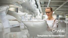  Presentation with modern color - Beautiful slides featuring young woman choosing the right backdrop and a gray colored foreground